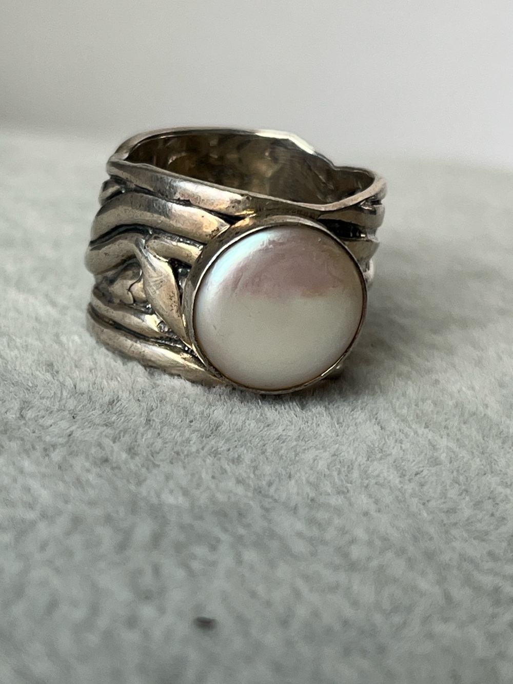 1Day Sale Silpada Wide Wavy Stack Band pearl ring Modernist brutalist 925